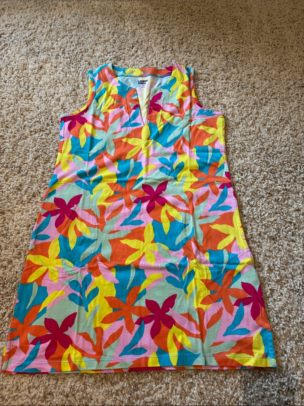 Lands' End Multicolor Floral Tank Dress in Pink, Yellow, Blue & Orange